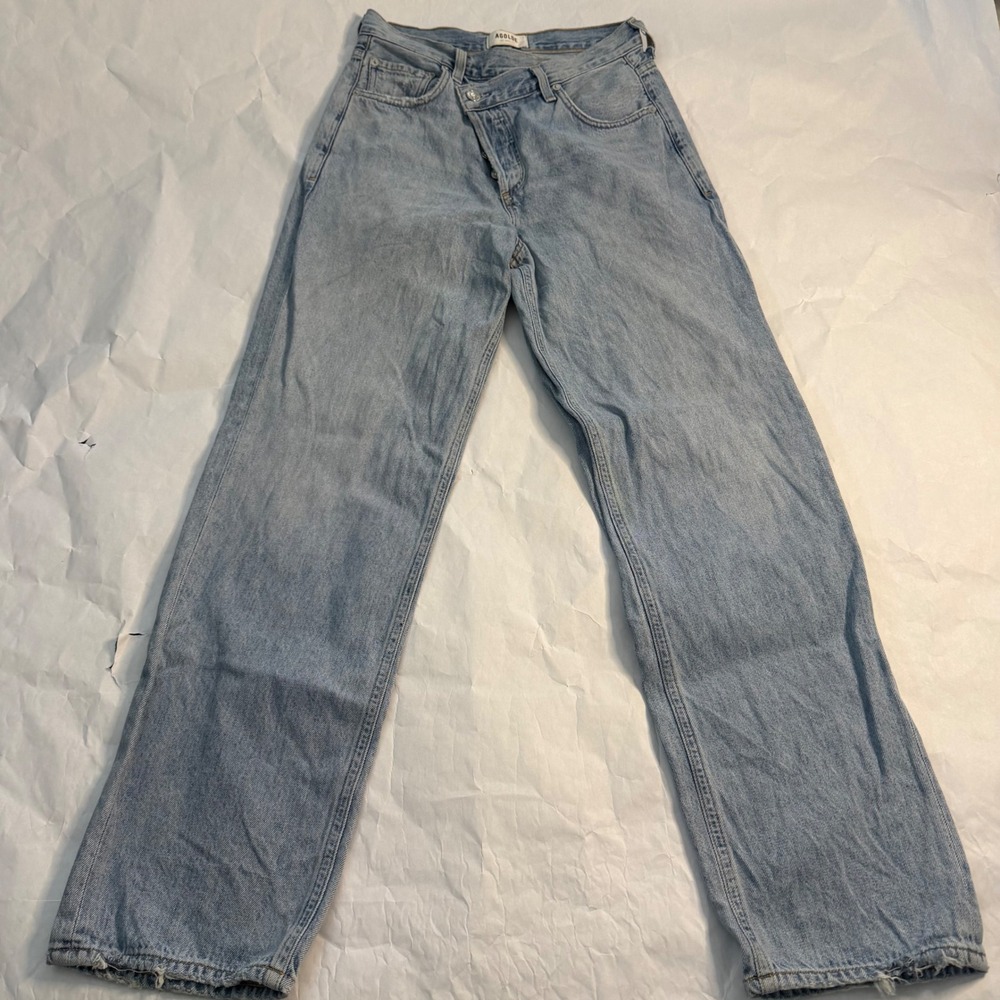 AGOLDE Womens Light Wash Denim Cris Cross Jeans Button Fly Over Waist Size 24